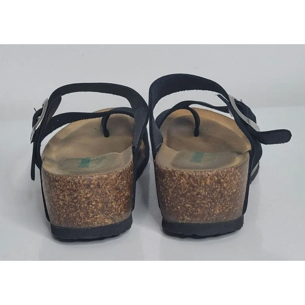 BIONATURA Nubuk Leather Black Cork Sandals Made in Italy Size 36 US 5 Wedge